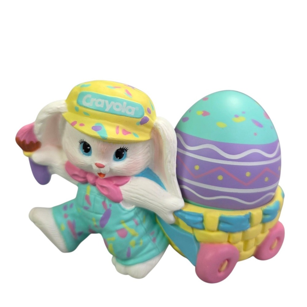 Hallmark Easter Crayola Bunny Figurine Pulling Wagon With Egg 1990 With Box Vtg